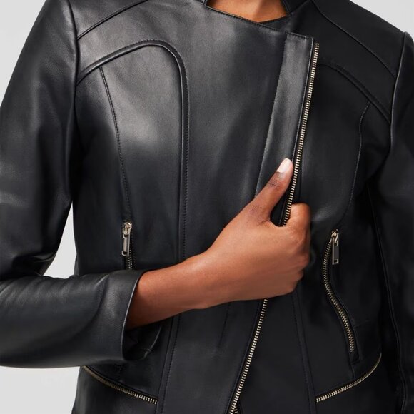 WHBM $500 GENUINE LEATHER Zipped Moto Jacket Black Soft 2 6 8 10 14 - Picture 5 of 6